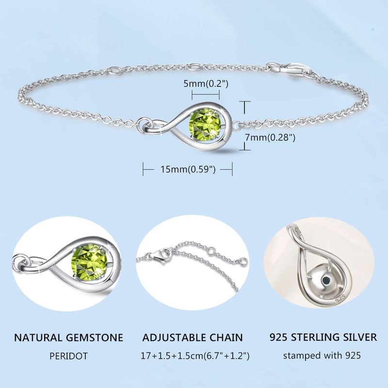 FANCIME Peridot Bracelet for Women August Birthstone Sterling Silver Infinity Link Bracelet Green Gemstone Fine Jewelry Birthday Anniversary Graduation Gifts for Her Women, 6.7+1.2" - Image 5